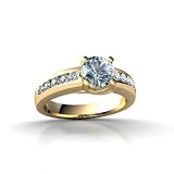14K Yellow Gold Genuine Round Aquamarine and Diamond Ring
