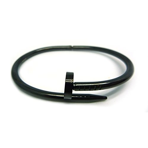Stainless Steel Nail Style Love Black Bangle Bracelet Oval High Polish , Fits 7.5inch Wrists