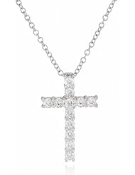 Sterling Silver Swarovski Zirconia 3/4" Cross Pendant Necklace, 17"