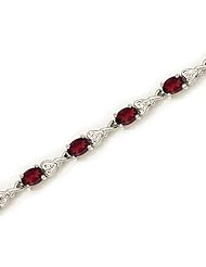 14K White Gold Oval Garnet and Diamond Bracelet