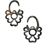 Pair Organic Black Mother of Pearl Hearts & Clovers Hanger Plugs 8 Gauge (3mm)