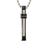 Stainless Steel Large "Love" Cubic Zirconia Bar Pendant Necklace