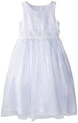 Girls Organza/Polyester/Satin  Lace-Up Beaded Sleeveless Tea Length  Dress With a Bow(s)