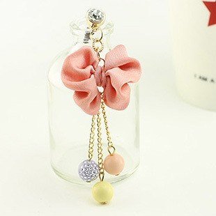 Brandbuy(TM) Earphone Jack Accessory Pink Bow Three Crystal Beads Cell Charms Dust Plug Ear Jack For Audio Headphone / Iphone 4 4S / Samsung Galaxy S2 S3 Note I9220 / HTC / Sony / Nokia / Motorola / LG / Lenovo / iPad / iPod Touch / Other 3.5mm Ear Jack