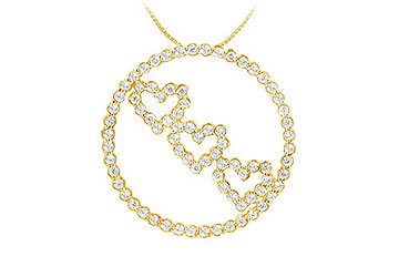 Diamond Circle and Heart Pendant : 14K Yellow Gold - 1.25 CT Diamonds Diamond Circle and Heart Pend