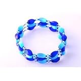 Light and Dark Blue Cat's Eye Crystal Cuff Stretch Bracelet, 6