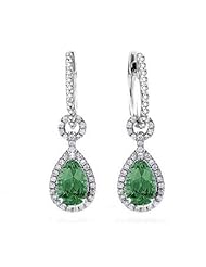 4.17Ct Dangling Emerald & Diamond Hoop Earrings 14K Gold