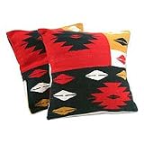 Alpaca wool cushion covers, 'Starlight on Red'