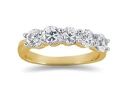 1.50 Prong Set 5 Stone Diamond Wedding Band in 18K Yellow Gold