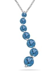 1.50 Cts AA Round Blue Topaz Journey Pendant in 14K White Gold