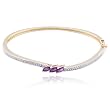 SS 18kpl Genuine Amethyst & Diamond Accent 7 Bangle Bracelet