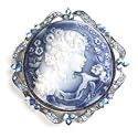 Blue Austrian Rhinestone Lady Cameo Silver-Tone Brooch Pin
