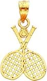 14K Gold Double Tennis Racquet Charm Sports Pendant