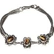 Silver Link Bracelet Made with Tiger's Eye Gemstones 7 inches (brclts012brclt)