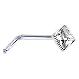 Sterling Silver Diamond Clear Gem L-Shaped Nose Ring