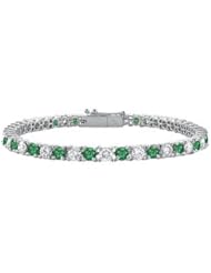 Emerald and Diamond Tennis Bracelet 14K White Gold - 3.00 CT TGW