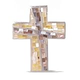 Sterling Silver Yellow/Brown Mother of Pearl Mosaic Cross Pendant