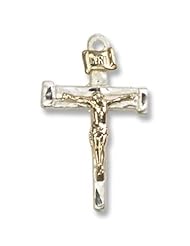 Two-Tone Gold Filled/Sterling Silver Nail Crucifix Pendant Sterling Silver Lite Curb Chain