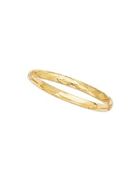 7" 14K Yellow Gold 6.0mm (1/4") Polished Texture Diamond Shape Design Top Round Domed Fancy Bangle Bracelet w/ Clasp