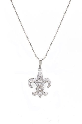 Sterling Silver Cubic Zirconia 'Regal' Fleur-De-Lis Pendant by Crislu, 16'-18'