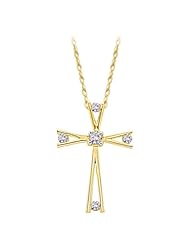14K Yellow Gold 1/10 ct. Diamond Cross Pendant with Chain