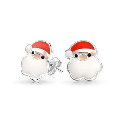 Cheap Girls Jewelry Bling Jewelry Red White Enamel Bearded Santa Claus 925 Sterling Kids Stud Earrings For Sale
