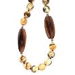 14K YELLOW GOLD 10MM FELSPATH W/WOOD NECKLACE, 42"