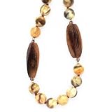 14K YELLOW GOLD 10MM FELSPATH W/WOOD NECKLACE, 42"