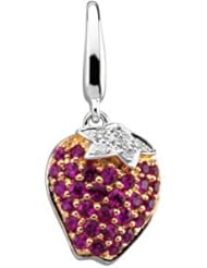 Genuine Pink Sapphire And Diamond Strawberry Charm 14K White with Rose Rhodium .025 Ct Tw 66260