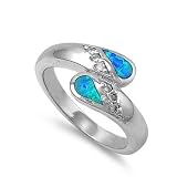 Sterling Silver 10mm Lab Opal Blue & Clear CZ Ring (Size 5 - 9)