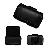 Executive Black Horizontal Leather Side Case Pouch with Belt Clip and Belt Loops for Microsoft Zune HD 16GB / 32GB Platinum [Accessory Export Packaging]