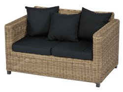 Rattan Gartenmöbel 2er Sofa Kansas Inkl. Polster in schwarz Rattan Farbe: natur