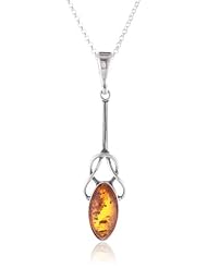 Sterling Silver Amber Celtic Knot Design Dangle Pendant Necklace , 18"