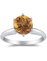 1.90+ Cts Citrine Ring in 14K White Gold
