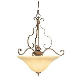 Thomas Lighting M2693-45 Three Light Pendant, Artisan Bronze Finish with Hand Painted Parachment Glass