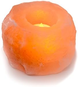 Himalayan Crystal Salt Rock Candle Holder with LED Tea Light (Orange)