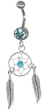 Petite Aqua Sterling Silver Dream Catcher Belly Ring-14g 3/8