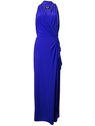 Jersey/Polyester/Spandex Cocktail Full Length  Sheath Halter  Dress With Ruffles