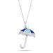 10k White Gold Diamond and Blue Enamel Umbrella Pendant (0.03 cttw, I-J Color, I2-I3 Clarity), 18