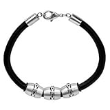 316L Stainless Steel - Chain Link Beads - Full Grain Leather Cord Bracelet - 8 1/2