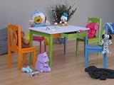 5tlg. BUNTE KINDER SITZGRUPPE TISCH + 4 STÜHLE KIEFER