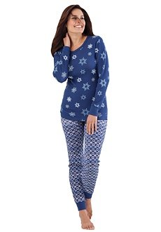 Jessica London Plus Size Thermal Knit Pants By Comfort Choice Navy Snowflake,3X