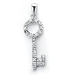 Solid Sterling Silver Cubic Zirconia Rhodium Plated Key Shape Pendant.
