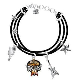 Licensed Disney Jonas Brothers Camp Rock! Charm Bracelet Trio Microphone, Stars, Guitar and Camp Rock Emblem Charms