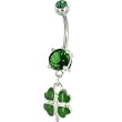 Emerald Green LUCKY CLOVER Dangle Belly Ring