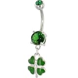 Emerald Green LUCKY CLOVER Dangle Belly Ring