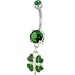 Jewelry : Emerald Green LUCKY CLOVER Dangle Belly Ring