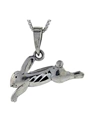 Sterling Silver Running Rabbit Pendant, 1 inch tall