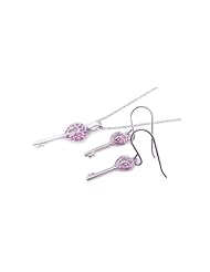 Nickel Free Sterling Silver Pendant & Earring Sets Pink CZ Key Set