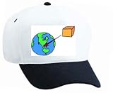White Cap with "cardboard box", box, arrow, industry, pointing, shipping, globe, business